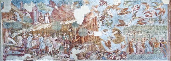 Il Trionfo della Morte, the Triumph of Death, fresco by Buonamico Buffalmacco, Camposanto Monumentale, Miracles Square, Piazza dei Miracoli also Campo dei Miracoli, Piazza del Duomo, Pisa, Tuscany, Italy, UNESCO World Heritage Site, Europe