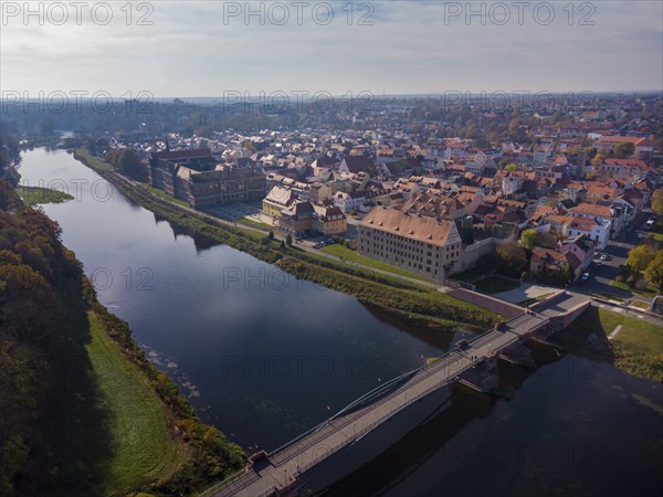 Grimma on the other side of the Mulde with the two bridges