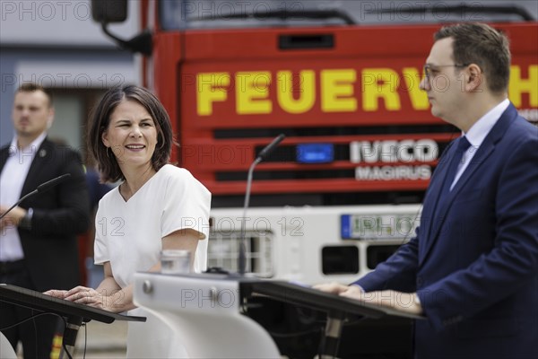 Annalena Bärbock (Bündnis 90 Die Grünen), Federal Minister of Foreign Affairs, and Jan Lipavsky, Minister of Foreign Affairs of the Czech Republic, recorded at a joint press conference in Bärenstein, 14.07.2023., Bärenstein, Germany, Europe