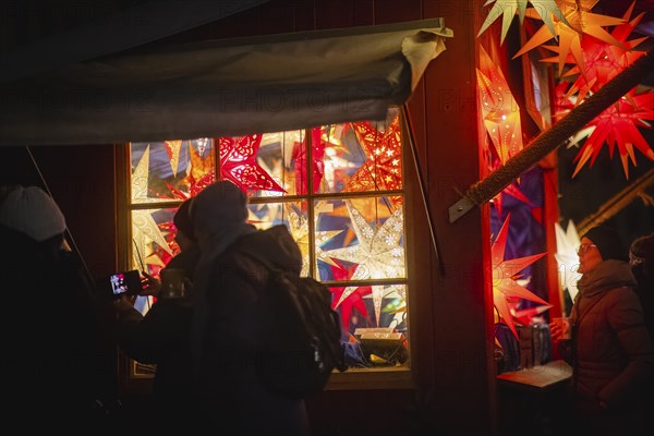 Historic Christmas market on Dresden's Neumarkt in front of the Church of Our Lady. Leipzig Advent Stars