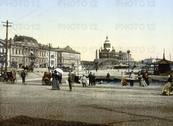 The quay, Helsingfors, Helsinki, today Finland, formerly Russia, c. 1890, Historic, digitally enhanced reproduction of a photochrome print of the time