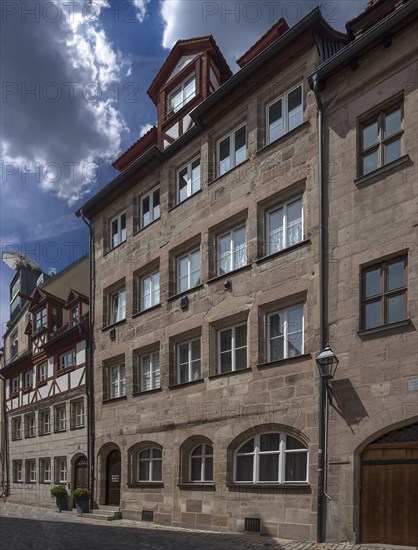 Historic houses with roof cores, Obere Krämergasse 14, Nuremberg, Middle Franconia, Bavaria, Germany, Europe