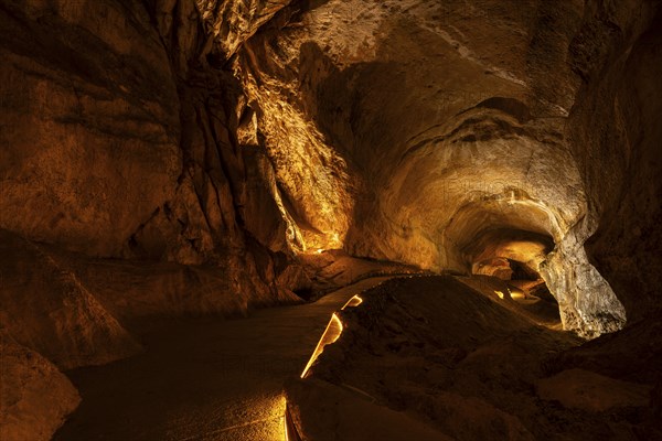 The illuminated Mammut Cave, a cave in the Dachstein massif. Obertraun, Salzkammergut, Upper Austria, Austria, Europe