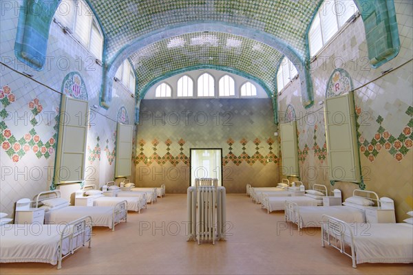 Interior of Hospital of the Holy Cross and Saint Paul (Hospital de la Santa Creu i Sant Pau) by Domènech, a UNESCO World Heritage Site in Barcelona, Spain, Europe