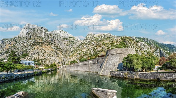 Wall of ancient fortress in Old Town of Kotor, Montenegro, Europe