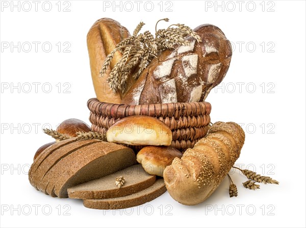 Basket of bread isolated on a white background
