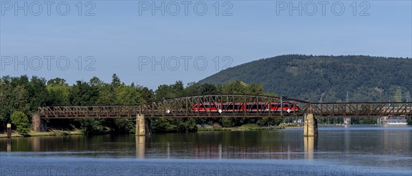 DB Westfrankenbahn railway, railway bridge on the Main in Miltenberg, Bavaria, Germany, Europe