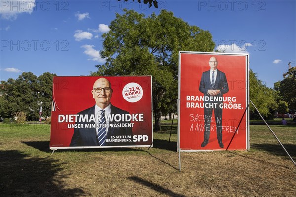 State election in Brandenburg. Election poster of Minister President Dietmar Woidke, SPD, at the Platz der Einheit in Potsdam, Brandenburg, Germany, Europe