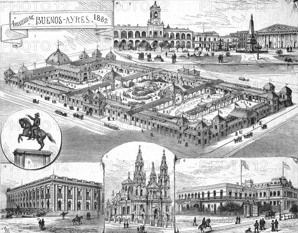 Buenos Aires in 1882, Tableau of Sights, Argentina, Historical, digitally restored reproduction from a 19th century original, c. 1890, Record date not stated, South America