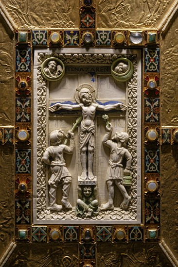 Interior view, book cover, Codex Aureus, Abbey Museum, Echternach Abbey, Echternach, Luxembourg, Europe