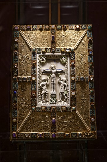 Interior view, book cover, Codex aureus, Abbey Museum, Echternach Abbey, Echternach, Luxembourg, Europe