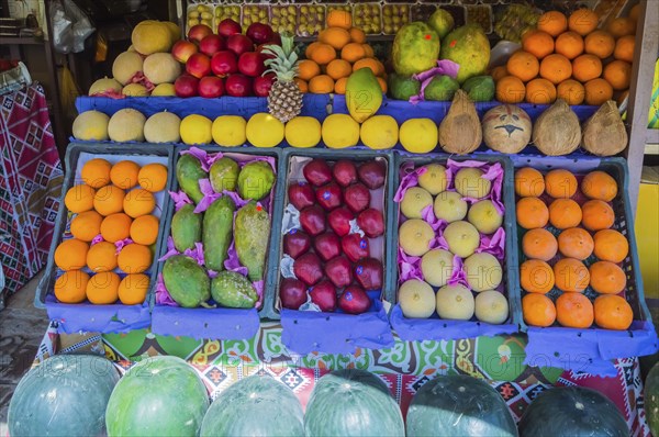 EGYPT, HURGHADA, 01 Avril 2019:Display of fruits in a shop of the city of Hurghada in Egypt