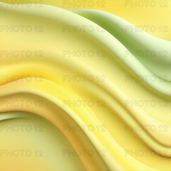 Abstract pastel image in yellow and green with smooth, gentle curves forming a flowing gradient, AI generated