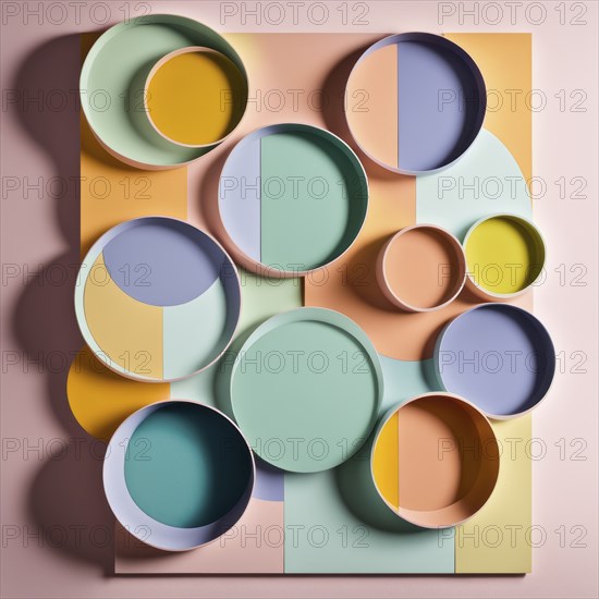 Abstract geometric art with overlapping pastel-colored circles creating a modern look, AI generated