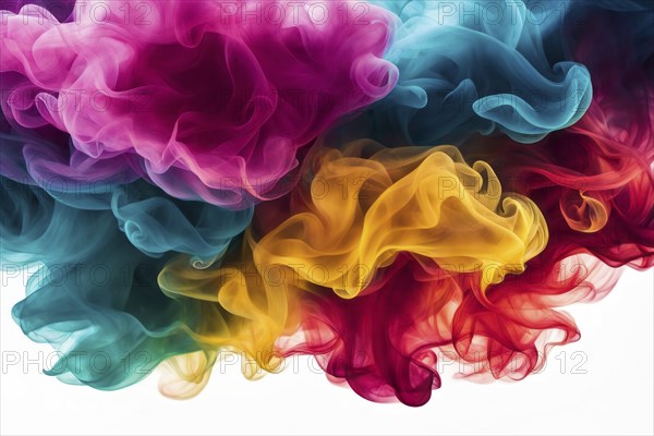 Flowy, colorful abstract fabric formations in shades of pink, green, yellow, and teal, AI generated