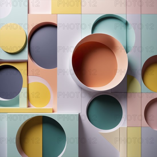 Pastel circles creating an abstract geometric design with a mix of vibrant and muted colors, AI generated