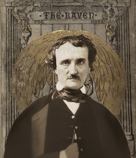 Portrait of Edgar Allan Poe, The Raven, Cover art by Gustave Doré, 1884, digitally edited