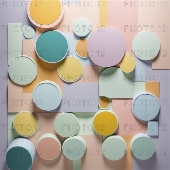 Abstract arrangement of circles in pastel colors creating a modern geometric design, AI generated