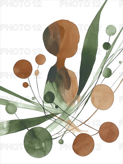 An abstract watercolor painting depicting a human silhouette amidst green and brown swirls, AI generated