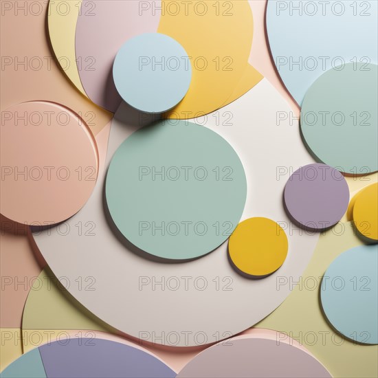 Overlapping circles in pastel colors forming an abstract geometric design with a modern vibe, AI generated