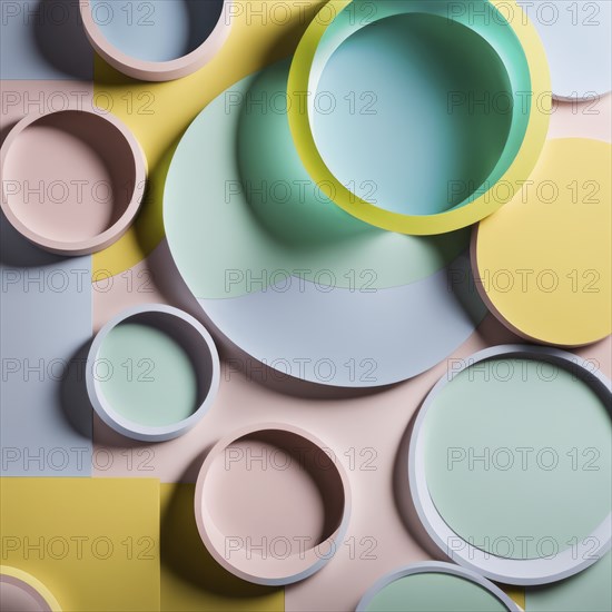 Abstract geometric composition with pastel circles arranged in a modern and colorful design, AI generated