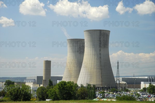 Cooling tower, Tricastin nuclear power plant, on the banks of the Rhone, France, Europe