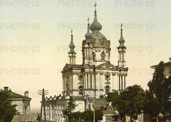 St. Andrew's Church, Kiev, Russia, Ukraine, c. 1890, Historic, digitally enhanced reproduction of a photochrome print of the period, Europe