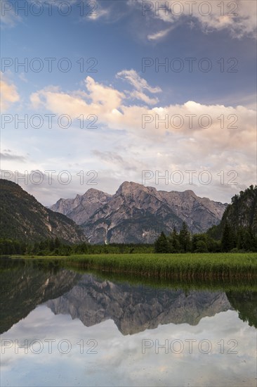 Almsee with reflection, Totes Gebirge, Grünau, Almtal, Salzkammergut, Upper Austria, Austria, Europe