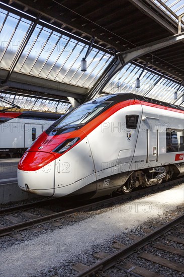 Stadler Rail Giruno passenger train operated by SBB Swiss Federal Railways at Zurich main station, Switzerland, Europe