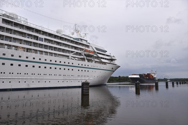 Cruise ship Amadea on voyage through the Kiel Canal, Schleswig-Holstein, Germany, Europe