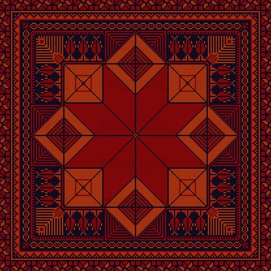 Decorative Palestinian seamless pattern in colors, traditional Tatreez embroidery, vector illustration