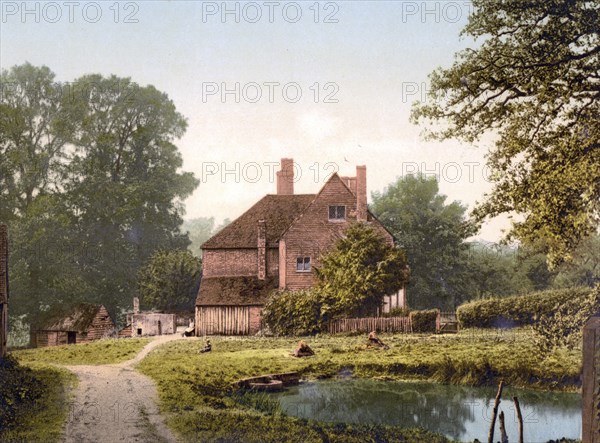 Farmhouse near Tunbridge Wells, England, Historic, digitally restored reproduction from a 19th century original, 1880, Record date not stated