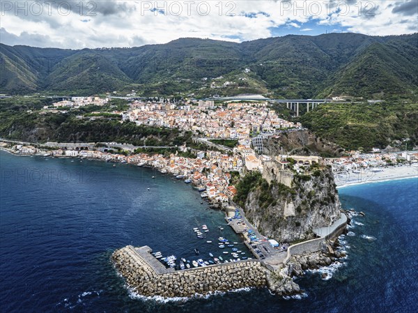 Scilla from a drone, Calabria, Italy, Europe