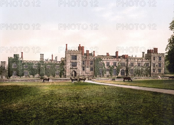 Penshurst Castle in Kent, England, one of the most complete examples of 14th century domestic architecture and the ancestral home of the Sidney family, Tunbridge Wells, Historic, digitally restored reproduction from a 19th century original, 1880, Record date not stated