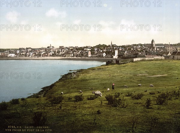 View from the fortress of St. Servan in the Pyrenees, France, ca 1890, Historical, digitally restored reproduction from a 19th century original, Record date not stated, Europe