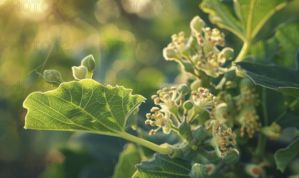 Fig tree blossoms and young figs, close-up AI generated
