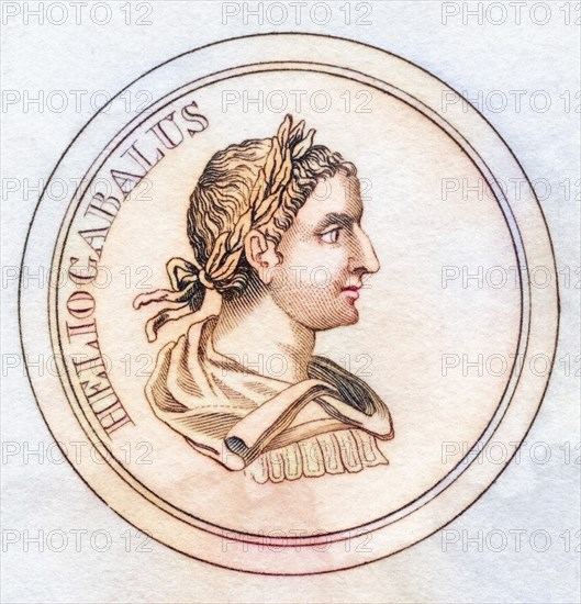 Elagabalus c. 203, 222 alias Heliogabalus or Marcus Aurelius Antoninus Roman emperor from the Severan dynasty from the book Crabbs Historical Dictionary from 1825, Historical, digitally restored reproduction from a 19th century original, Record date not stated