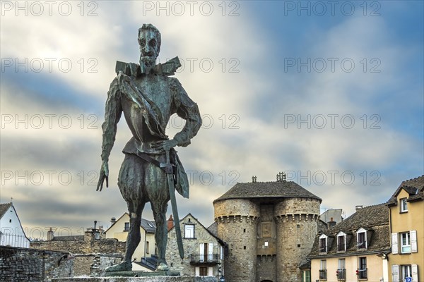 Marvejols. The statue of french king Henry IV by Emmanuel Auricoste, Lozere department. Occitanie.France