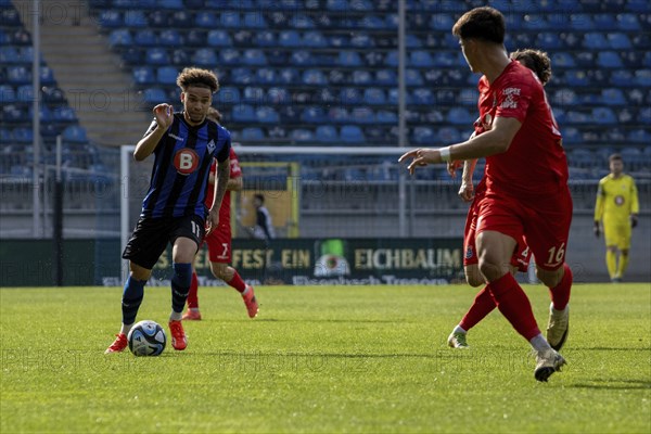 06.04.2024, Soccer 3rd League, Season 2023/24, Matchday 32: Waldhof Mannheim vs SpVgg Unterhaching (6:1) . Player on the ball: Jalen Hawkins (11, Waldhof Mannheim)