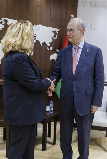 Svenja Schulze (SPD), Federal Minister for Economic Cooperation and Development, and Mohammad Mustafa, Prime Minister of the Palestinian Authority, Ramallah, 23 April 2024.photographed on behalf of the Federal Ministry for Economic Cooperation and Development