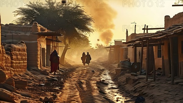 Village with traditional mud houses nestled in the thar desert, AI generated