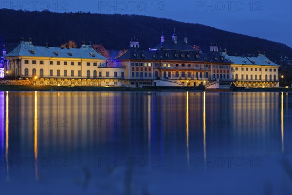 Due to the heavy precipitation in the form of snow and rain, the Elbe has risen again. The Elbe meadows at Pirna Castle are partially flooded, Dresden, Saxony, Germany, Europe