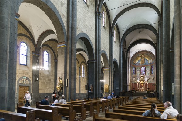 Interior view, Romanesque monastery church, Benedictine Abbey Maria Laach, Eifel, Rhineland-Palatinate, Germany, Europe