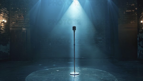 Microphone retro style, entertainment or rock concert. Concept of unique and lonely voice, AI generated