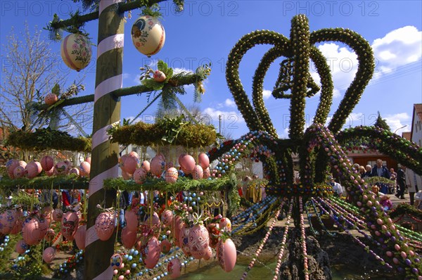 Easter custom, Easter fountain in Franconian Switzerland, detail, here in Bieberbach, district of Forchheim, Upper Franconia, Bavaria, Germany, Europe