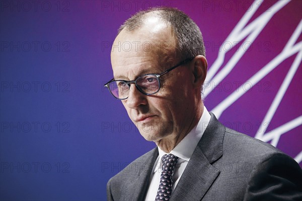 Friedrich Merz, Chairman of the CDU/CSU parliamentary group in the German Bundestag, recorded at the event, Wir hören zu | Gipfel der CDU/CSU-Fraktion I Wirtschaftswende für Deutschland at the German Bundestag in Berlin, 1 February 2024