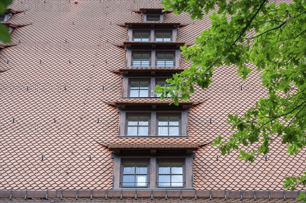 Dormer windows of the imperial stables, former granary, built around 1494, today a youth hostel, Nuremberg Middle Franconia, Bavaria, Germany, Europe