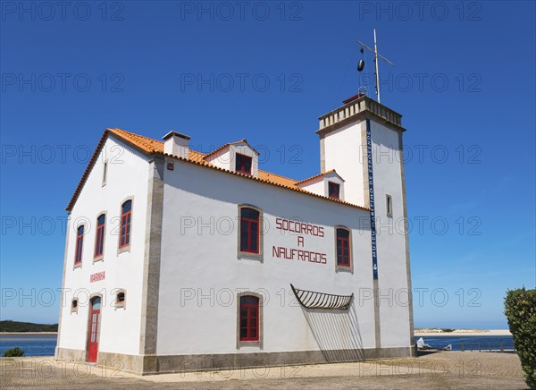 A white and red building with a tower by the sea under a clear blue sky, lighthouse, Esposende, União das Freguesias de Esposende, Marinhas e Gandra, Norte, Portugal, Europe