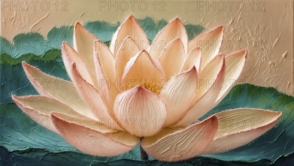 Illustration of a water lily on a textured background in the style of a painting. AI generated, AI generated