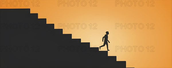 Vector illustration of a person going upstairs as symbol for self growth and personal development, AI generated